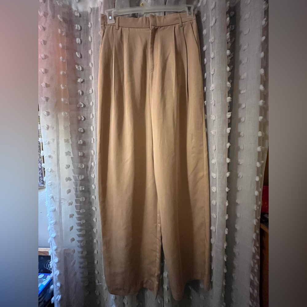 Zara Wide Leg Pleated Tan Women's Trousers